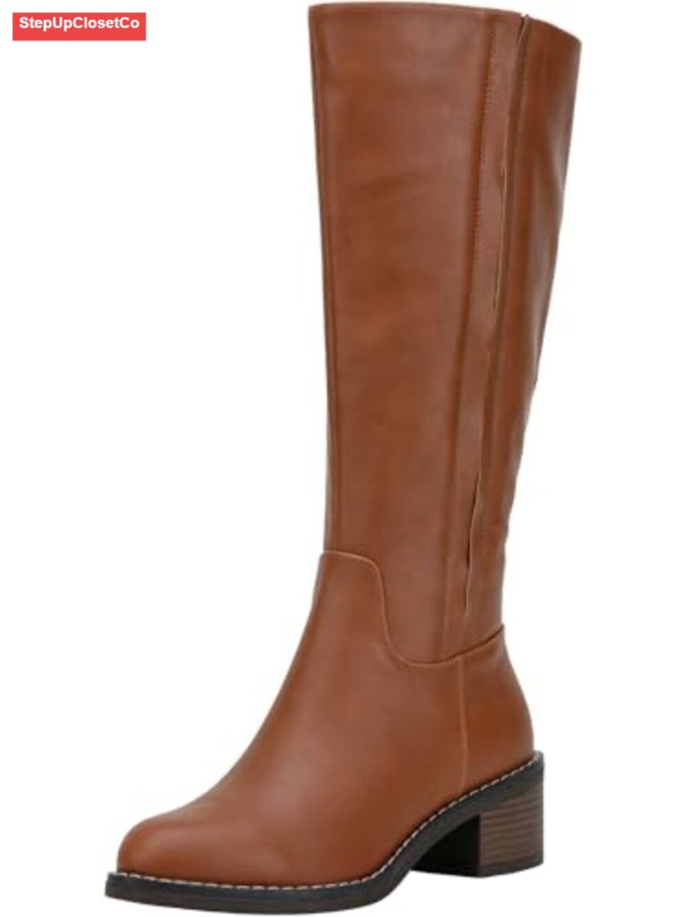 Women's Knee High Faux Leather Boots Memory Foam Block Heel Equestrian